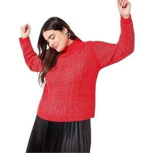 LOFT CRIMSON RED WOOL BLEND TURTLENECK CABLE KNIT CHUNKY SWEATER